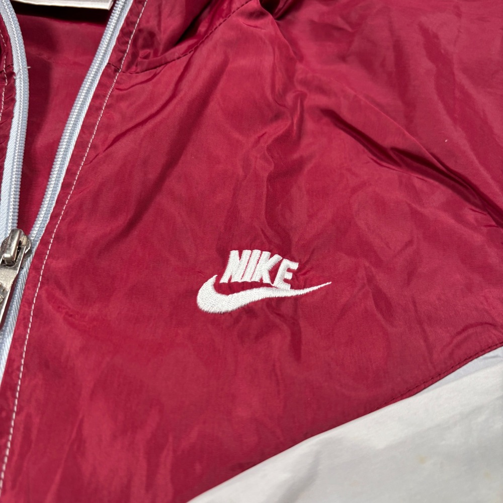 90's Nike Windbreaker Mens Medium Red Grey Vintage Colorblock Hooded Jacket - Picture 3 of 12